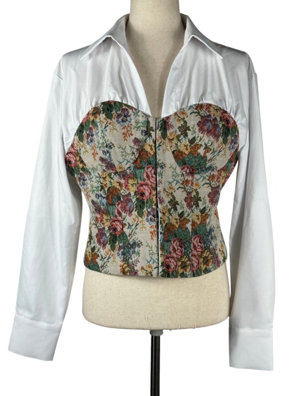 COMMENSE Tapestry Corset Collared Blouse Size M - Picture 3 of 10